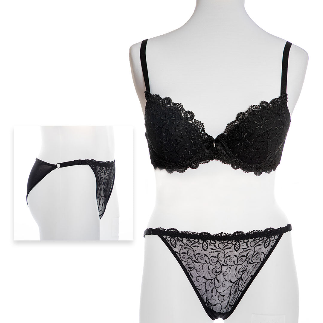 Soutien-gorge Rembourré en Dentelle & Slip Noir